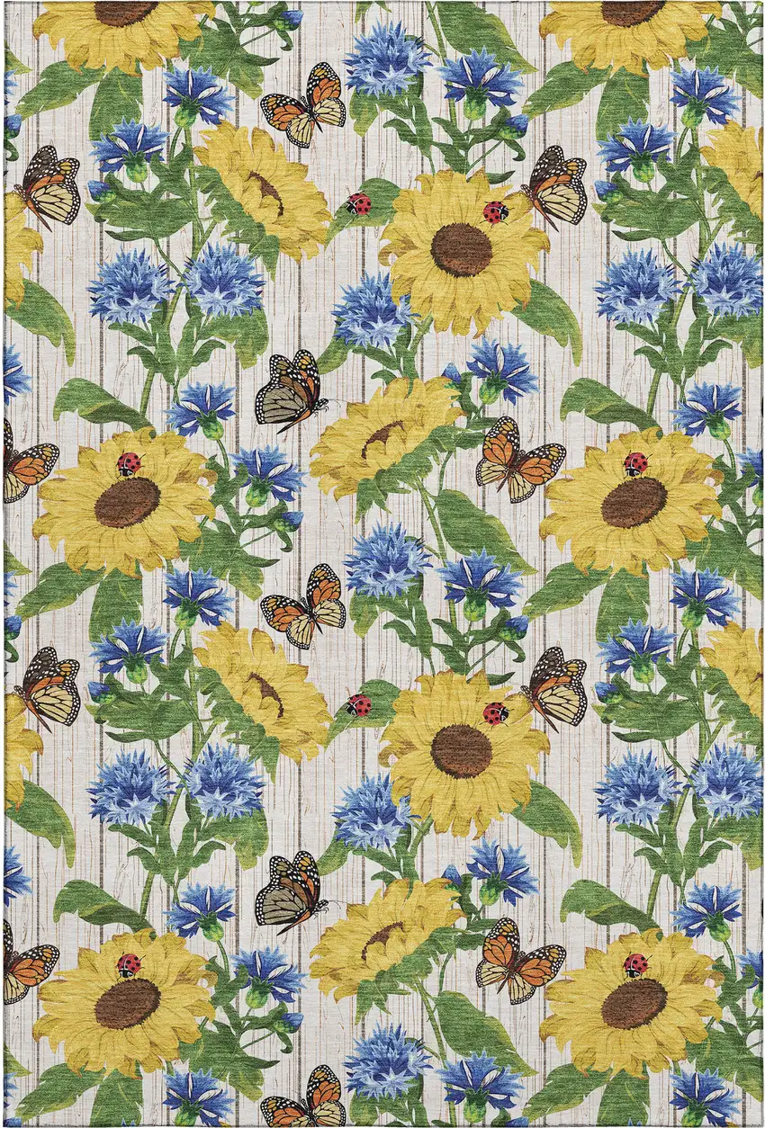 Yellow Green And Blue Geometric Washable Area Rug With UV Protection Photo 2