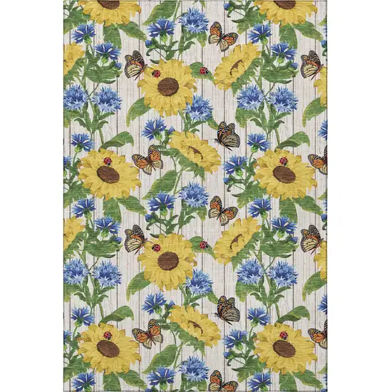 Yellow Green And Blue Geometric Washable Area Rug With UV Protection Photo 4