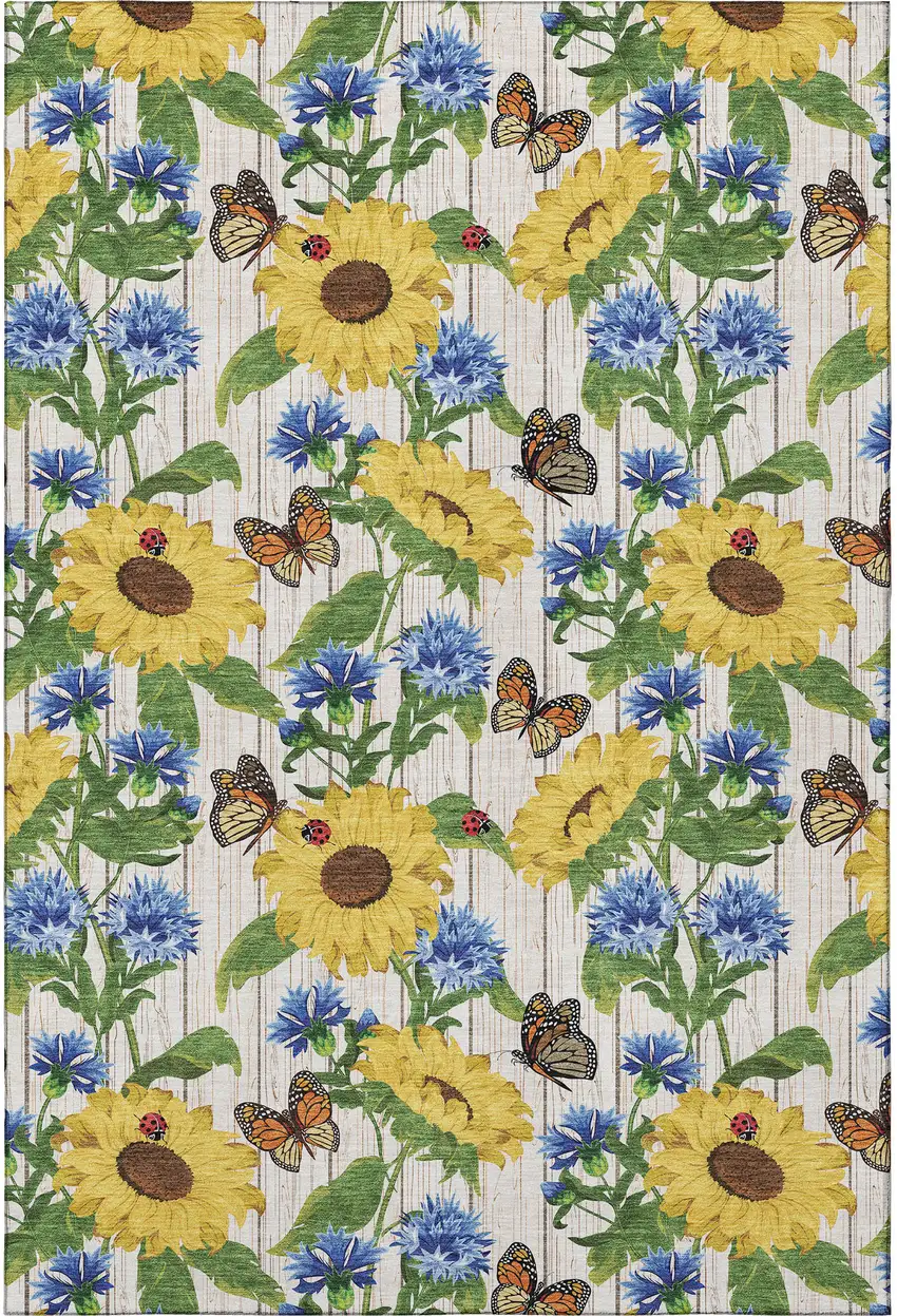 Yellow Green And Blue Geometric Washable Area Rug With UV Protection Photo 4