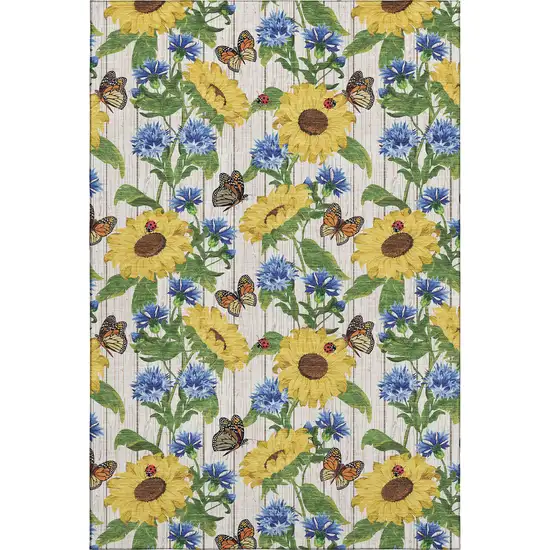 Yellow Green And Blue Geometric Washable Area Rug With UV Protection Photo 2