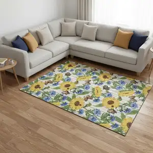 Photo of Yellow Green And Blue Geometric Washable Area Rug With UV Protection