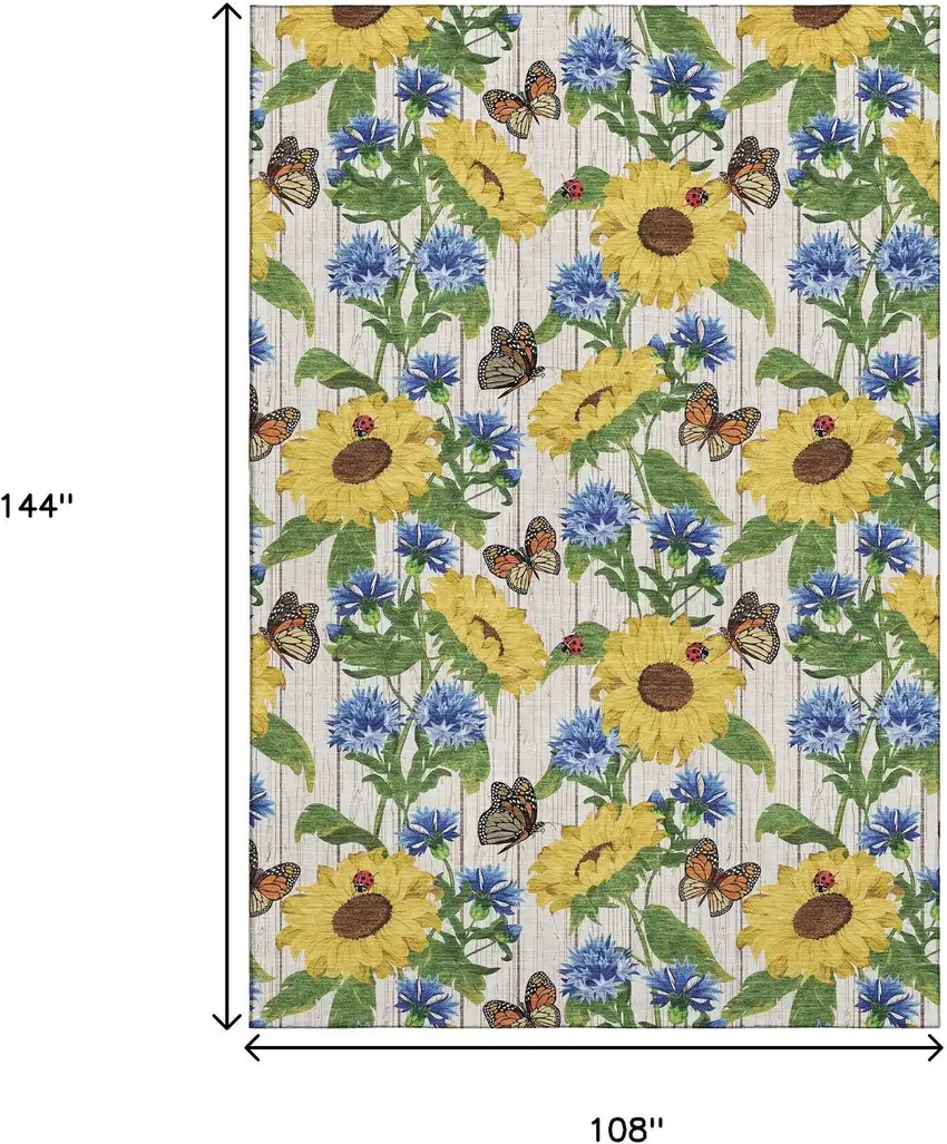 Yellow Green And Blue Geometric Washable Area Rug With UV Protection Photo 3