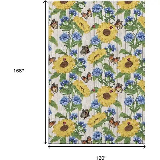 Yellow Green And Blue Geometric Washable Area Rug With UV Protection Photo 3