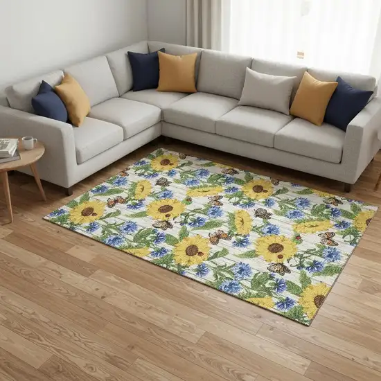 Yellow Green And Blue Geometric Washable Area Rug With UV Protection Photo 1