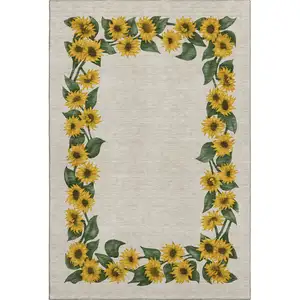 Photo of Yellow Green And Ivory Geometric Washable Area Rug With UV Protection