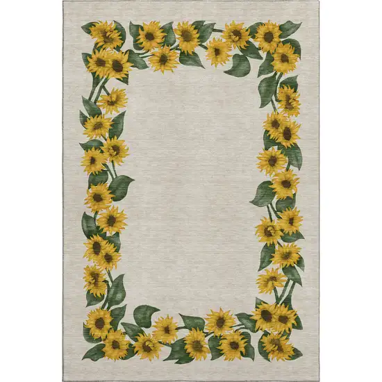 Yellow Green And Ivory Geometric Washable Area Rug With UV Protection Photo 2