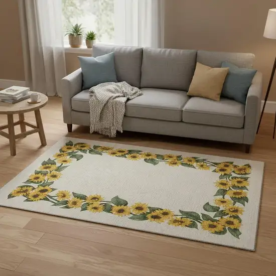 Yellow Green And Ivory Geometric Washable Area Rug With UV Protection Photo 1