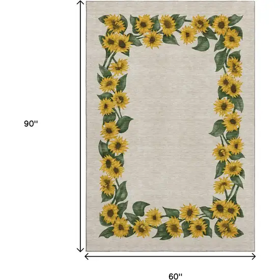 Yellow Green And Ivory Geometric Washable Area Rug With UV Protection Photo 3