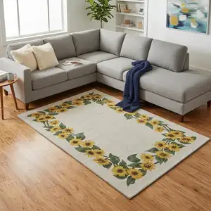 Photo of Yellow Green And Ivory Geometric Washable Area Rug With UV Protection