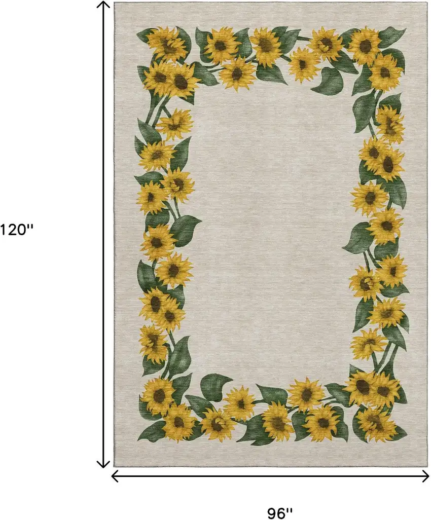 Yellow Green And Ivory Geometric Washable Area Rug With UV Protection Photo 3