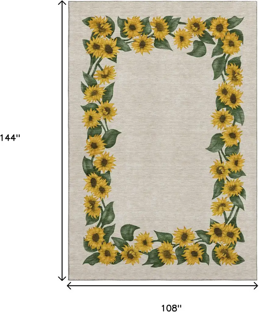 Yellow Green And Ivory Geometric Washable Area Rug With UV Protection Photo 3