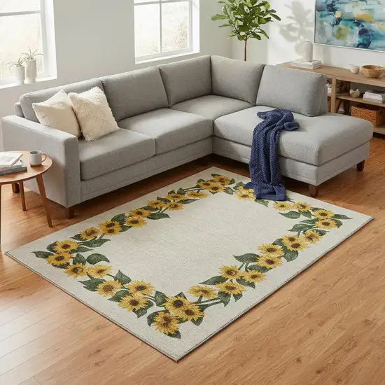 Yellow Green And Ivory Geometric Washable Area Rug With UV Protection Photo 1