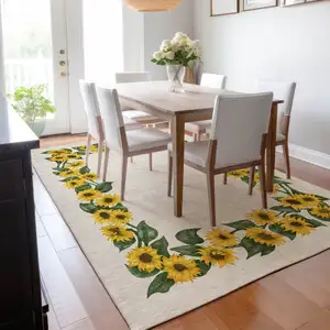 Photo of Yellow Green And Ivory Geometric Washable Area Rug With UV Protection