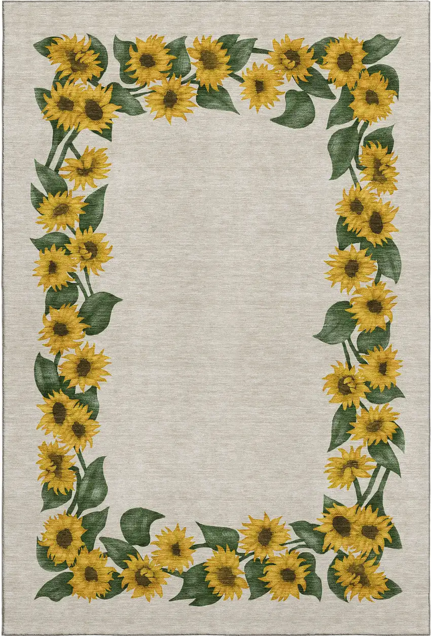 Yellow Green And Ivory Geometric Washable Area Rug With UV Protection Photo 2