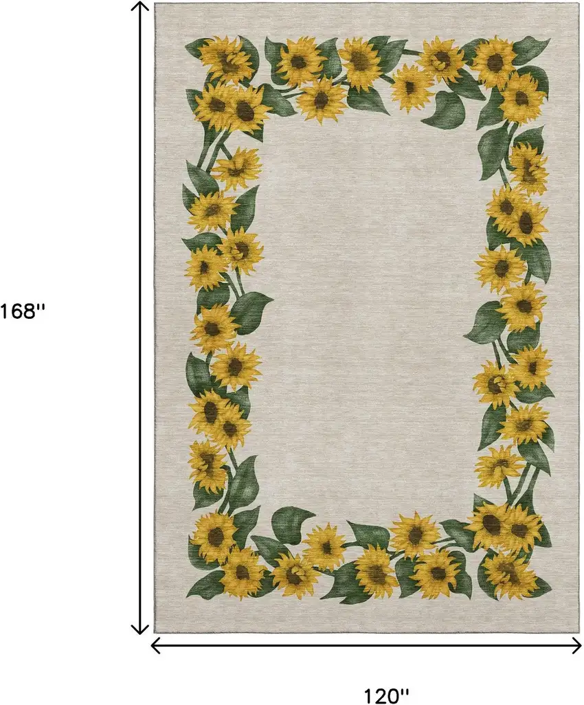 Yellow Green And Ivory Geometric Washable Area Rug With UV Protection Photo 3