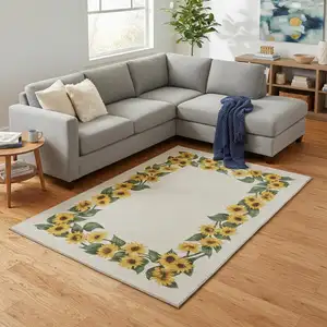 Photo of Yellow Green And Ivory Geometric Washable Area Rug With UV Protection