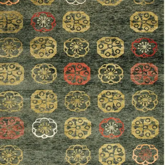 Yellow Green And Orange Floral Hand Knotted Area Rug Photo 3