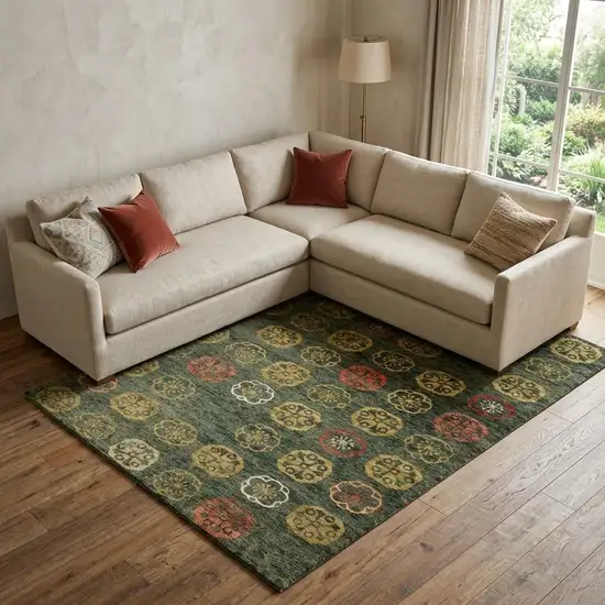 Yellow Green And Orange Floral Hand Knotted Area Rug Photo 1