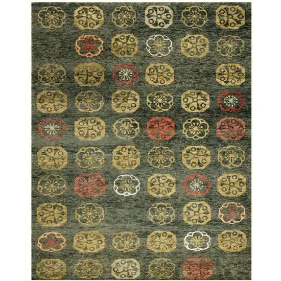 Yellow Green And Orange Floral Hand Knotted Area Rug Photo 2