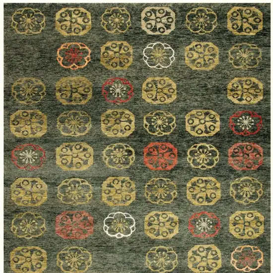Yellow Green And Orange Floral Hand Knotted Area Rug Photo 4