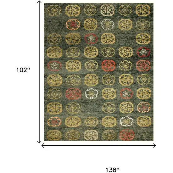 Yellow Green And Orange Floral Hand Knotted Area Rug Photo 5