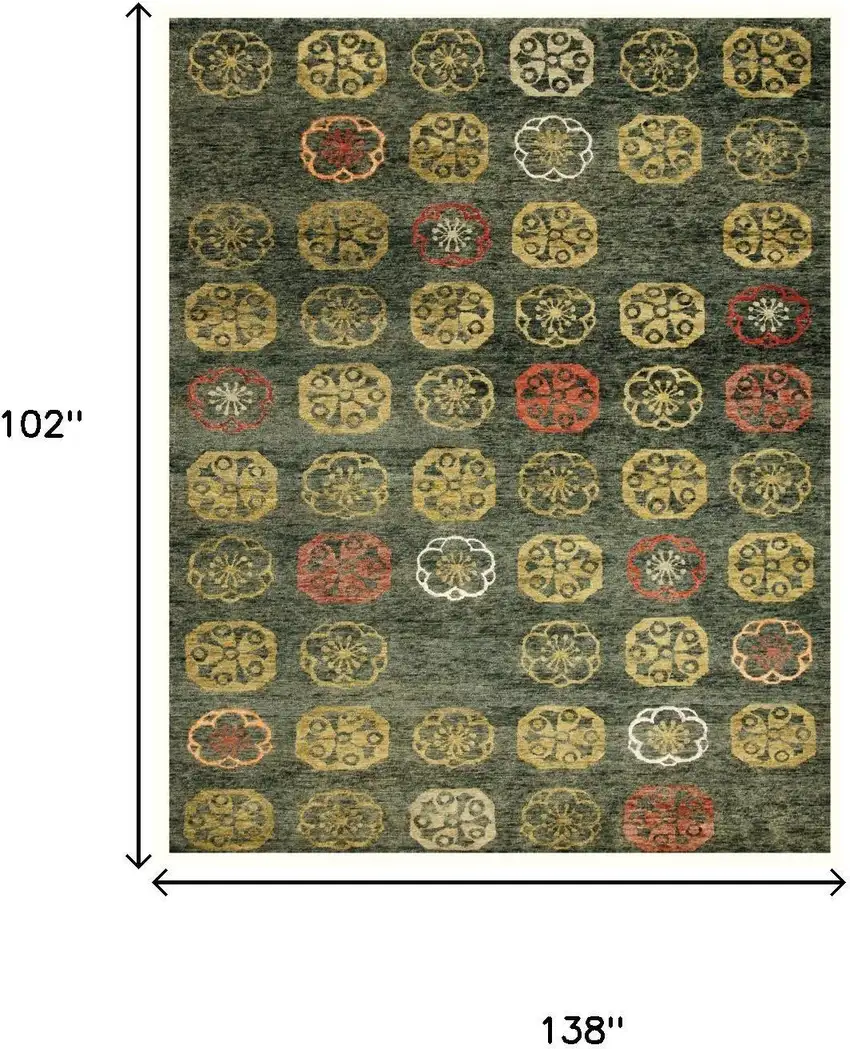 Yellow Green And Orange Floral Hand Knotted Area Rug Photo 5