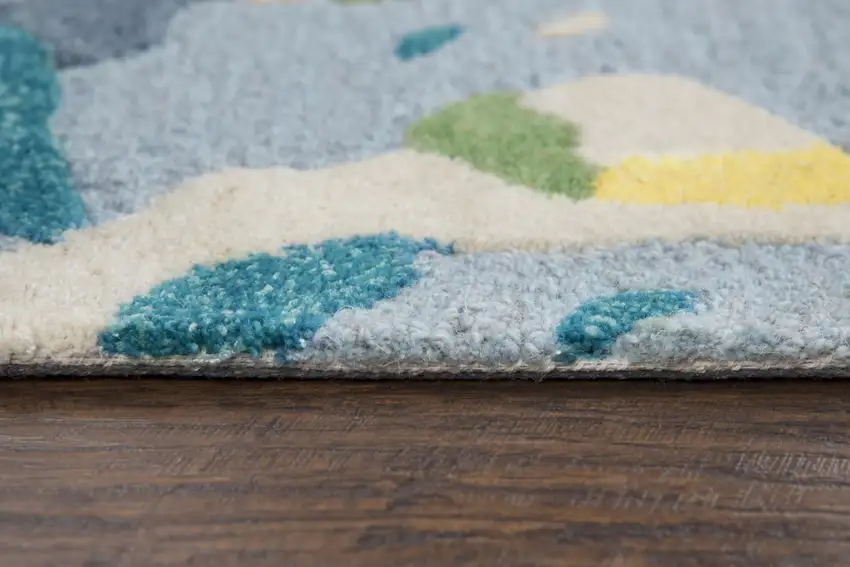 Yellow Green Blue And Light Blue Wool Abstract Hand Tufted Area Rug Photo 7