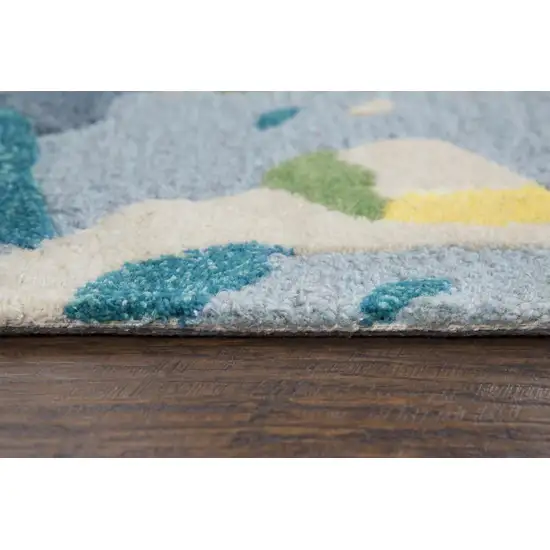 Yellow Green Blue And Light Blue Wool Abstract Hand Tufted Area Rug Photo 7