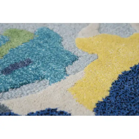 Yellow Green Blue And Light Blue Wool Abstract Hand Tufted Area Rug Photo 6