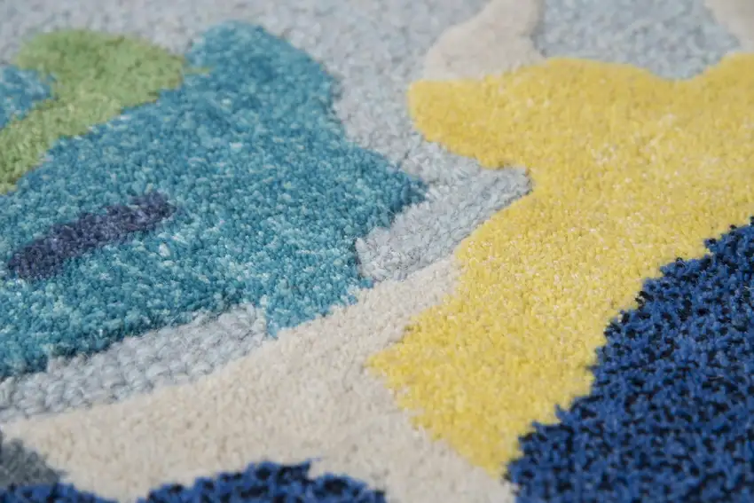 Yellow Green Blue And Light Blue Wool Abstract Hand Tufted Area Rug Photo 6