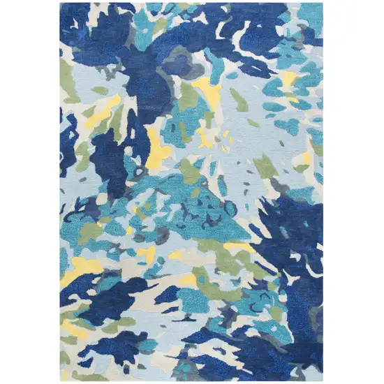Yellow Green Blue And Light Blue Wool Abstract Hand Tufted Area Rug Photo 2