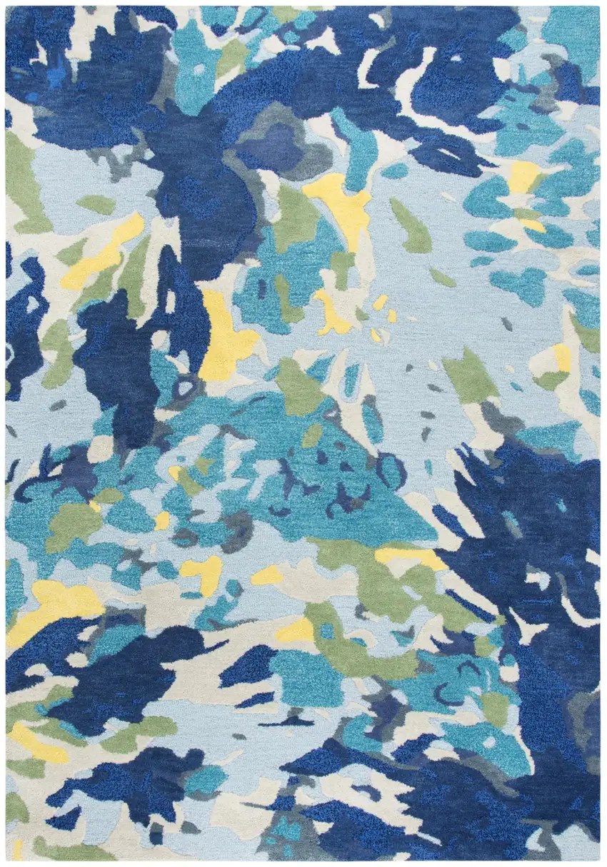 Yellow Green Blue And Light Blue Wool Abstract Hand Tufted Area Rug Photo 2
