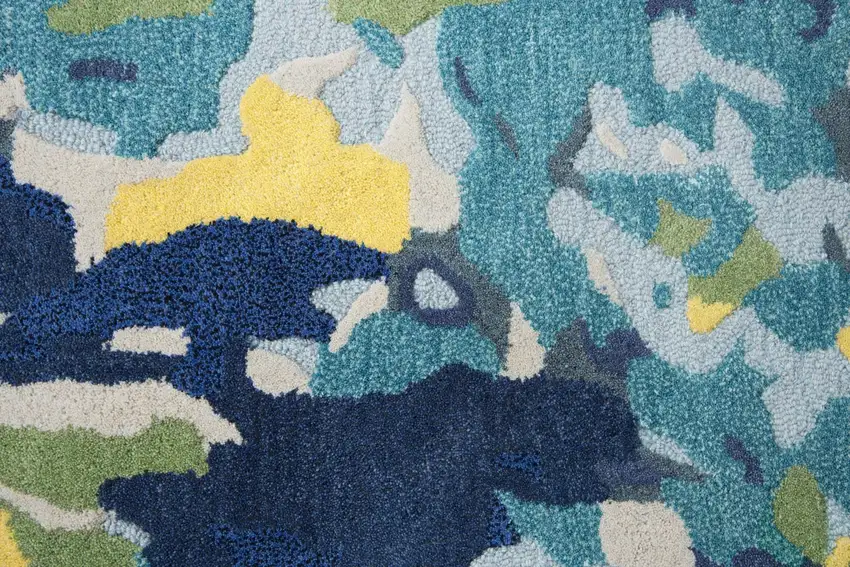 Yellow Green Blue And Light Blue Wool Abstract Hand Tufted Area Rug Photo 5
