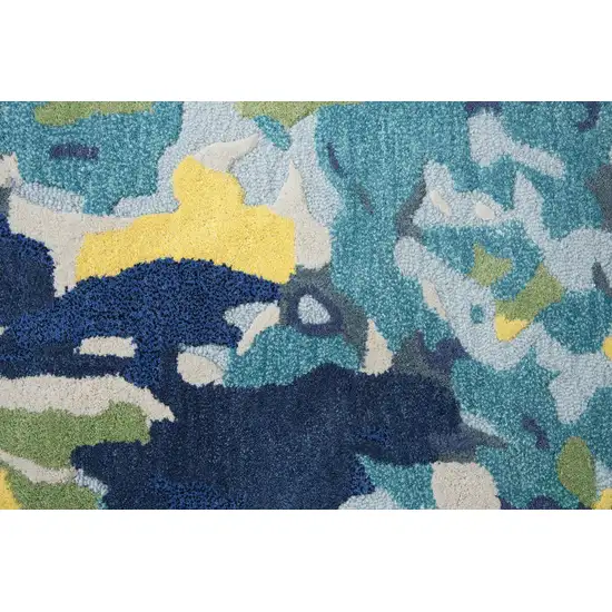 Yellow Green Blue And Light Blue Wool Abstract Hand Tufted Area Rug Photo 5