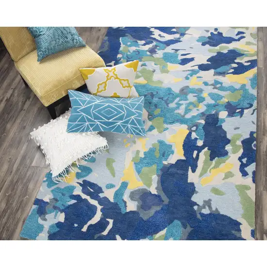 Yellow Green Blue And Light Blue Wool Abstract Hand Tufted Area Rug Photo 4