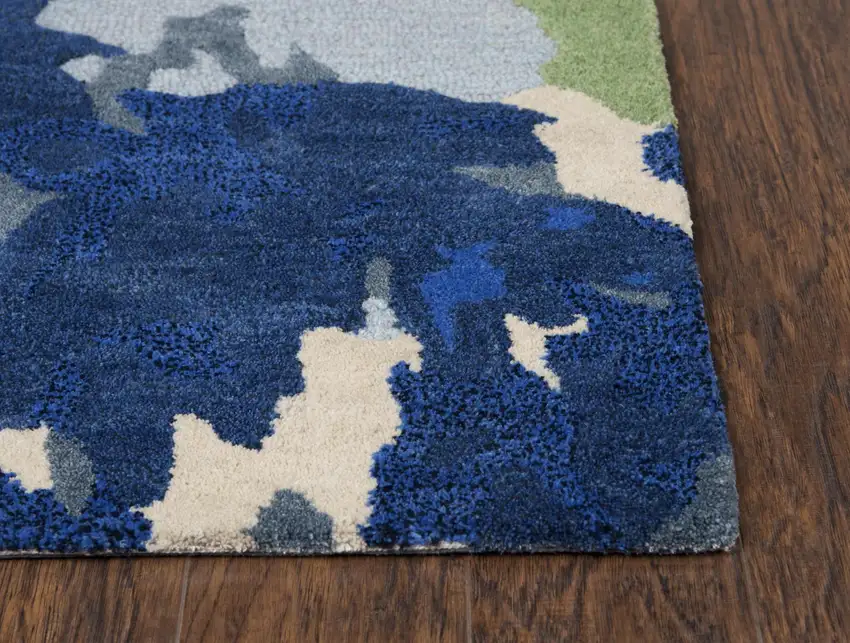 Yellow Green Blue And Light Blue Wool Abstract Hand Tufted Area Rug Photo 3