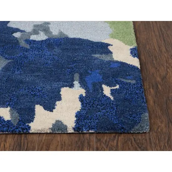 Yellow Green Blue And Light Blue Wool Abstract Hand Tufted Area Rug Photo 3