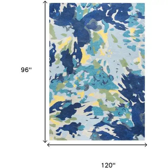 Yellow Green Blue And Light Blue Wool Abstract Hand Tufted Area Rug Photo 8