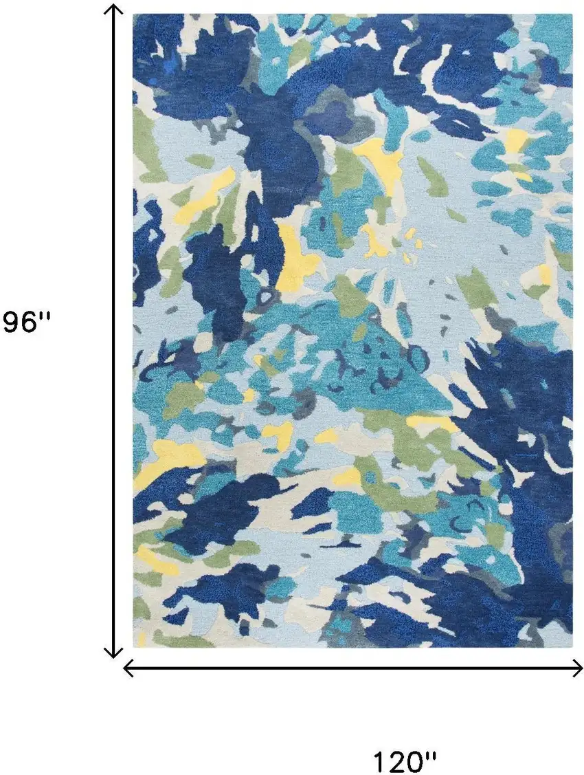 Yellow Green Blue And Light Blue Wool Abstract Hand Tufted Area Rug Photo 8