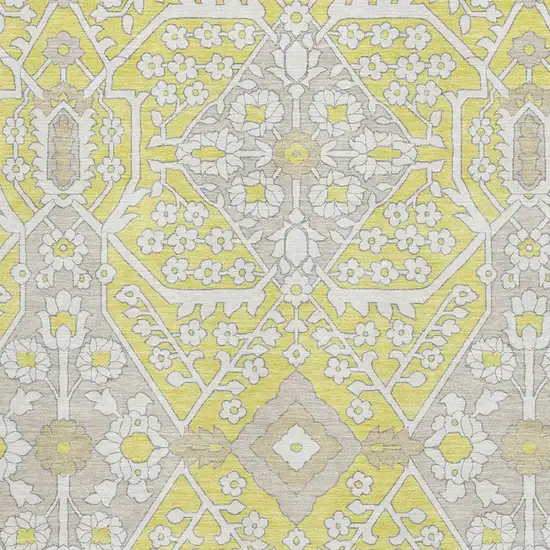 Yellow Ivory And Beige Floral Washable Area Rug With UV Protection Photo 4