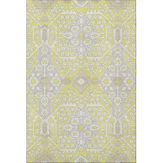 Yellow Ivory And Beige Floral Washable Area Rug With UV Protection Photo 5