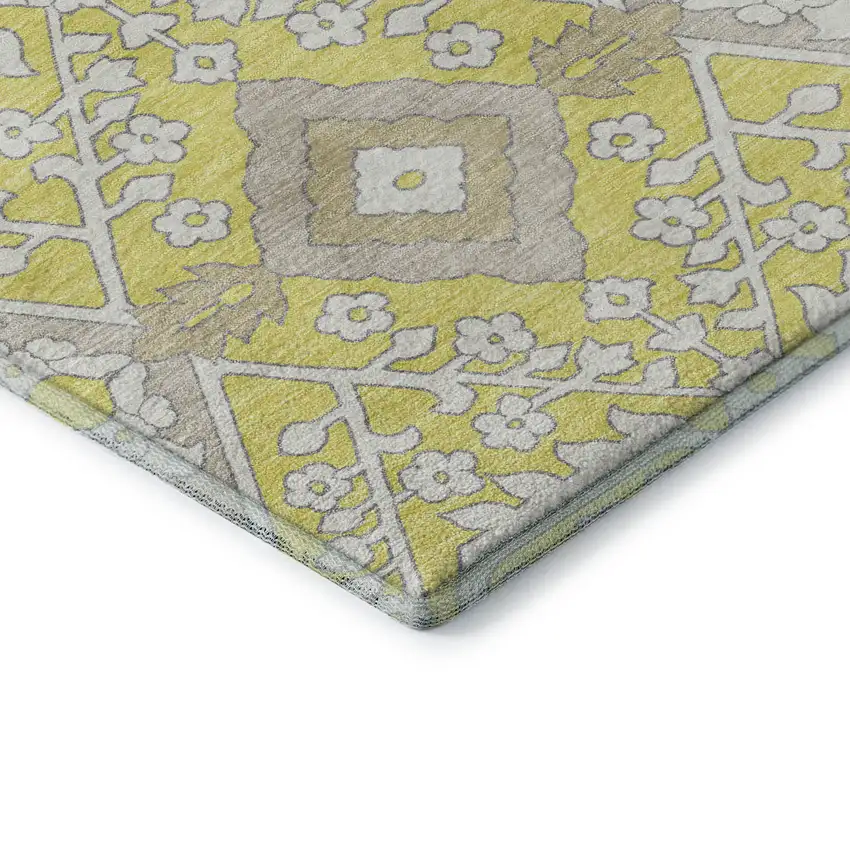 Yellow Ivory And Beige Floral Washable Area Rug With UV Protection Photo 9
