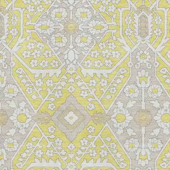 Yellow Ivory And Beige Floral Washable Area Rug With UV Protection Photo 4