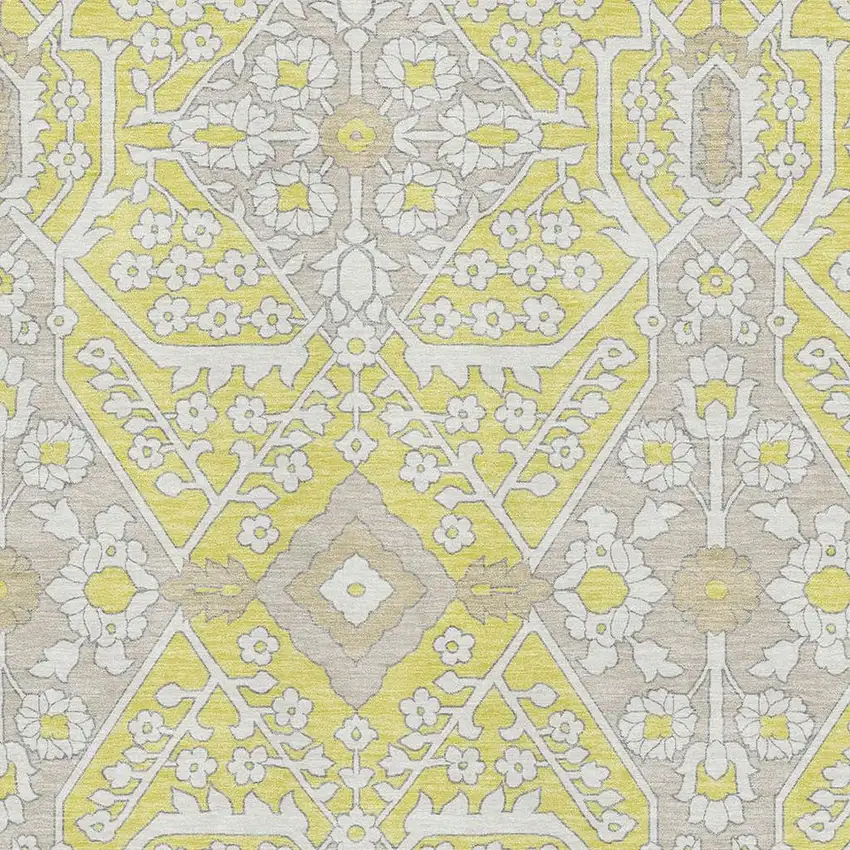 Yellow Ivory And Beige Floral Washable Area Rug With UV Protection Photo 4
