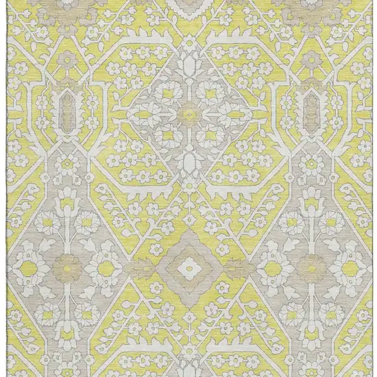 Yellow Ivory And Beige Floral Washable Area Rug With UV Protection Photo 4