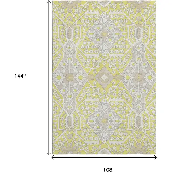Yellow Ivory And Beige Floral Washable Area Rug With UV Protection Photo 3