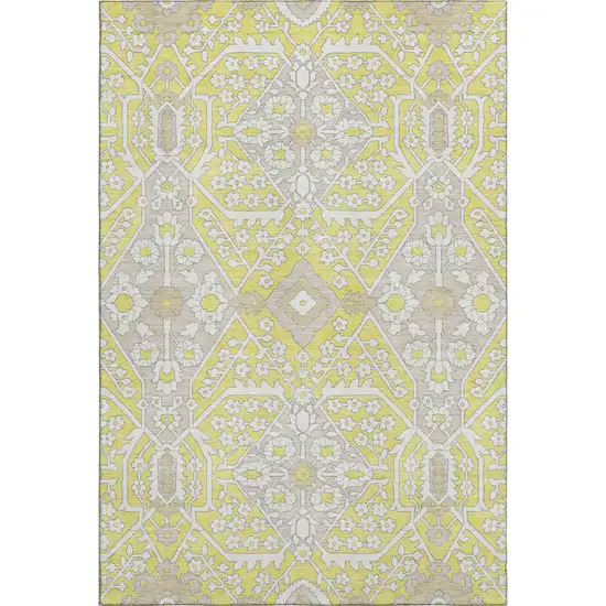 Yellow Ivory And Beige Floral Washable Area Rug With UV Protection Photo 2