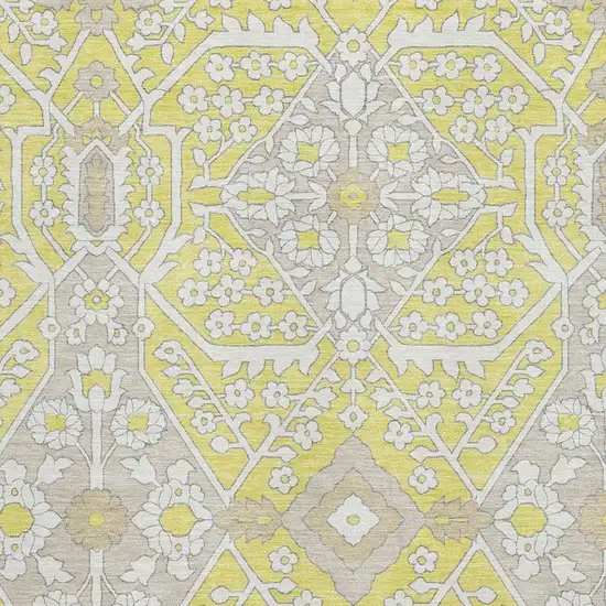 Yellow Ivory And Beige Floral Washable Area Rug With UV Protection Photo 4