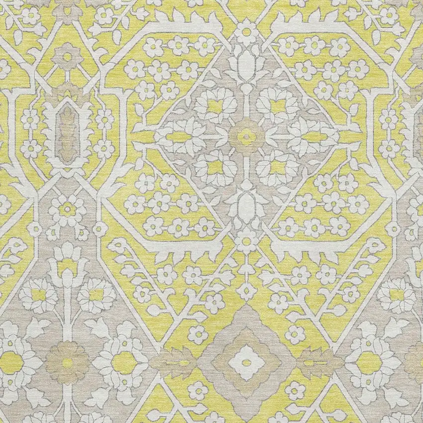 Yellow Ivory And Beige Floral Washable Area Rug With UV Protection Photo 4