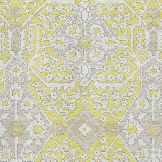 Yellow Ivory And Beige Floral Washable Area Rug With UV Protection Photo 4